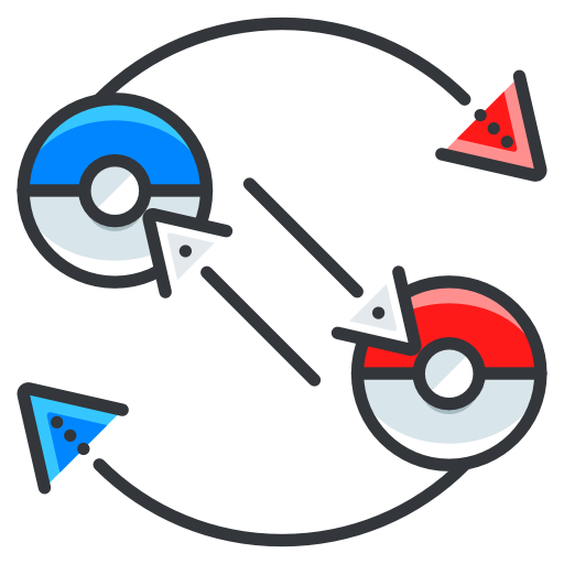 Logo de PokeTrade de dos pokebolas siendo intercambiadas